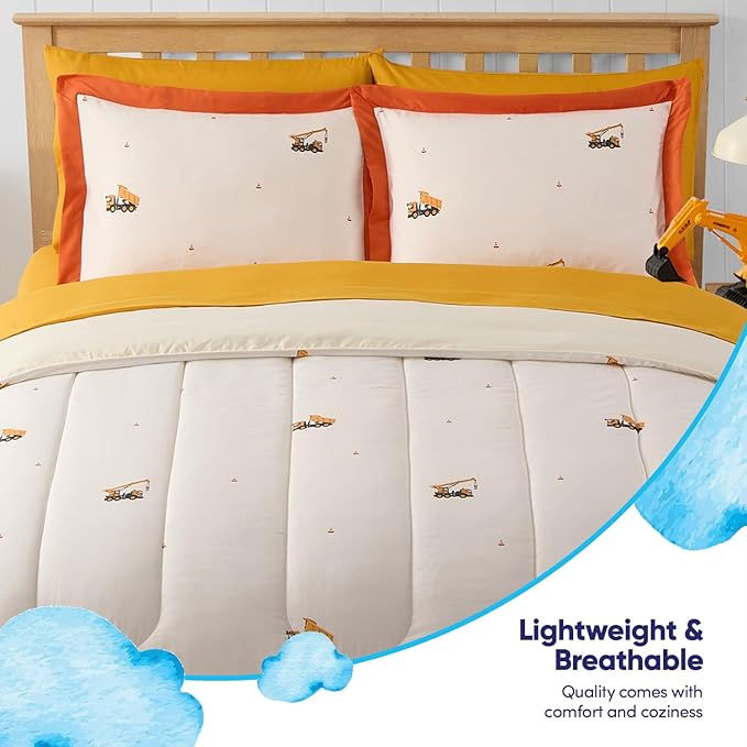 Construction Bedding Set Full Size – Bed in a Bag with Sheets, Pillowcases & Shams – Soft Construction Bedding Comforter Set with Dump Trucks, Cranes & Bulldozers – Fun Kids Construction Bedroom Decor