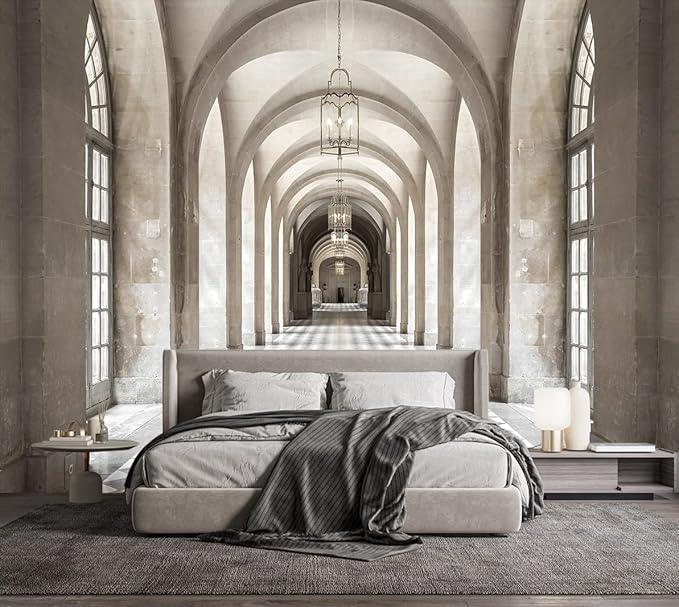 Retro Church Geometric Corridor Wallpaper Mural (Not Peel and Stick)