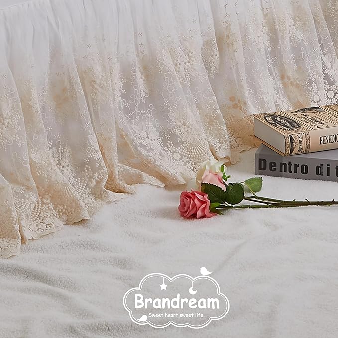 Brandream Boho Bohemian Girl Baby Nursery Lace Crib Bed Skirt Dust Ruffle - Solid Color Romantic Beige Cream Off White Farmhouse Chic 100% Cotton Ruffle Excellent Quality