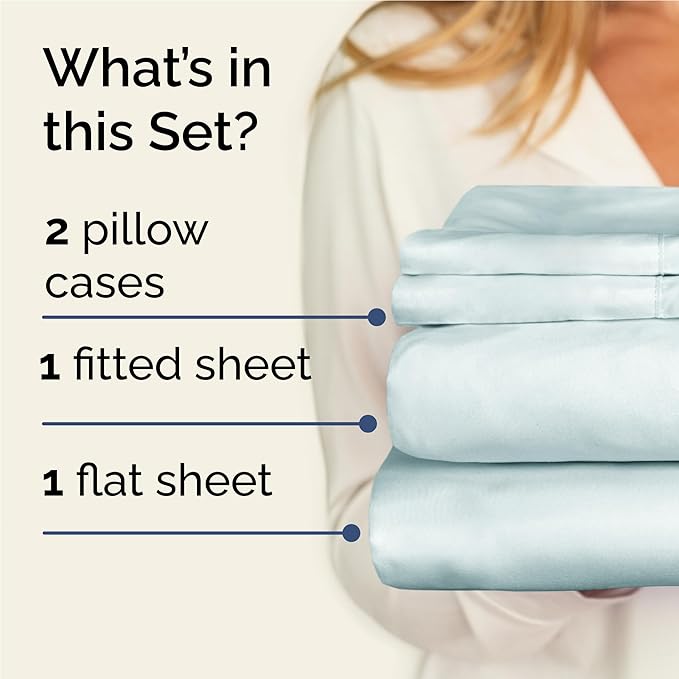 CGK Linens Twin XL 4 Piece Sheet Set - Cooling Sheets for Hot Sleepers - Hotel Luxury Bedding Set w/ 8-16 Inch Deep Pockets - 1 Flat & 1 Fitted & 2 Pillowcases - Soft, Comfy & Wrinkle Free - Ice Blue