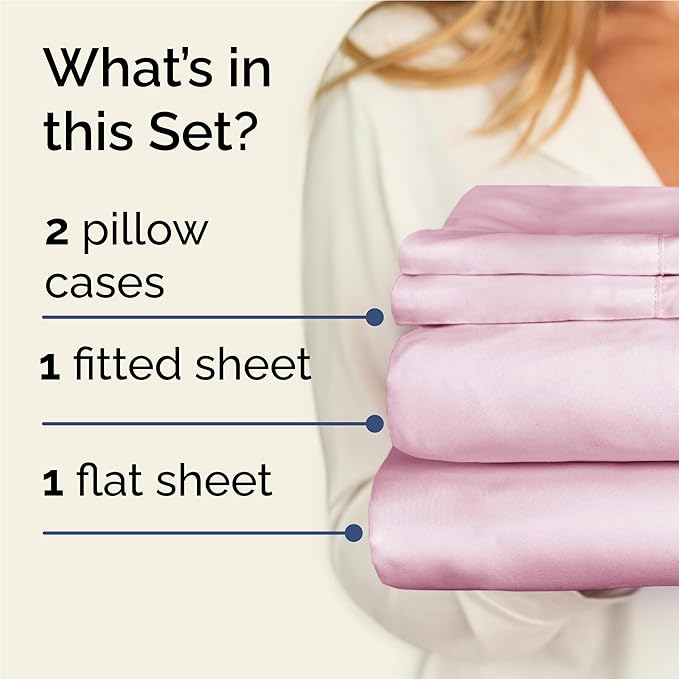 CGK Linens Twin XL 4 Piece Sheet Set - Cooling Sheets for Hot Sleepers - Hotel Luxury Bedding Set with 8-16 Inch Deep Pockets - 1 Flat & 1 Fitted & 2 Pillowcases - Soft and Wrinkle Free - Light Pink
