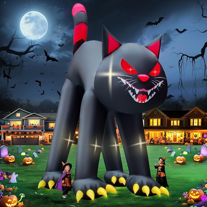 Kalolary 20FT Halloween Inflatable Outdoor Decorations, Giant Evil Black Cat Blow Up Yard Decorations with Built-in LED Lights Scary Inflatable for Halloween Party Yard Garden Lawn Outdoor Decor