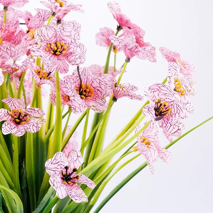 30 Bundles Artificial Flowers Outdoor UV Resistant Fake Flowers No Fade Faux Plastic Plants Garden Porch Window Box Decorating(Pink)