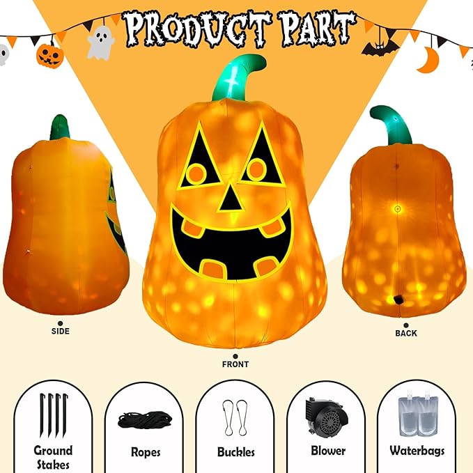 12FT Giant Halloween Inflatable Pumpkin, Blow up Halloween Decoration Built-in 6 LED and Flashing Light for Halloween Decoration Outdoor Indoor Home Party Supplies Halloween Lawn Decor