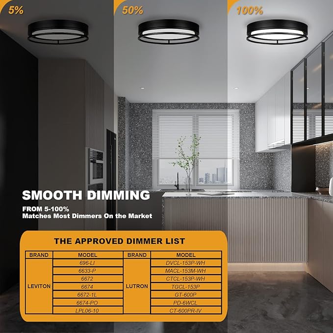 12.5 Inch LED Flush Mount Ceiling Light Fixture, 26W, Super Bright 1700 Lumens, 3 Color 3000K/4000K/5000K, Dimmable Ceiling Lamp for Bedroom Hallway Bathroom Kitchen Laundry (Black)