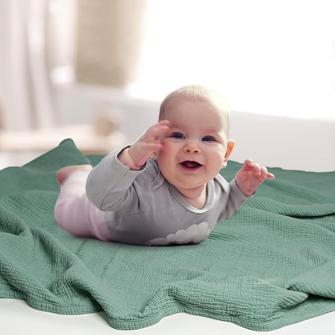 Lulu moon Muslin Quilt Blanket, Crib Blanket for Baby and Toddler,47x47 Inches(Lotus Leaf)