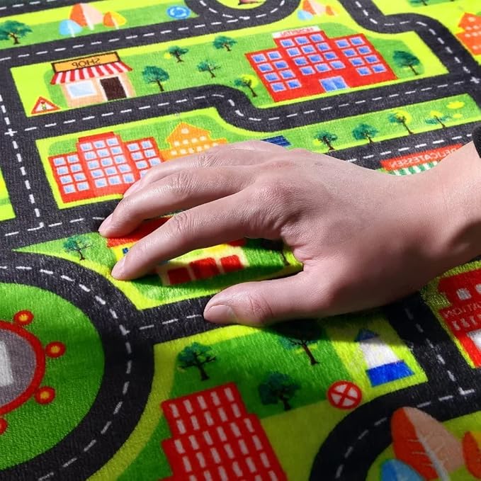 Kids Playmat City Life Carpet Playmat 3x5 Ft Town City Road Map Car Mat Play Mat Educational Learning Thick Carpet Soft Non Slip Area Rug Kids Girls Toddler Children Bedroom Nursery Room,Black