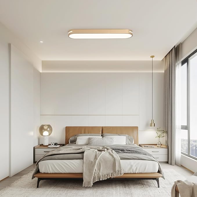 Becailyer 23.6" Modern LED Ceiling Light, Dimmable Flush Mount Ceiling Lamp, 60W Metal Ceiling Chandelier Lighting Fixture for Living Room Bedroom Dining Room Office Hallway Aisle Closet, Gold