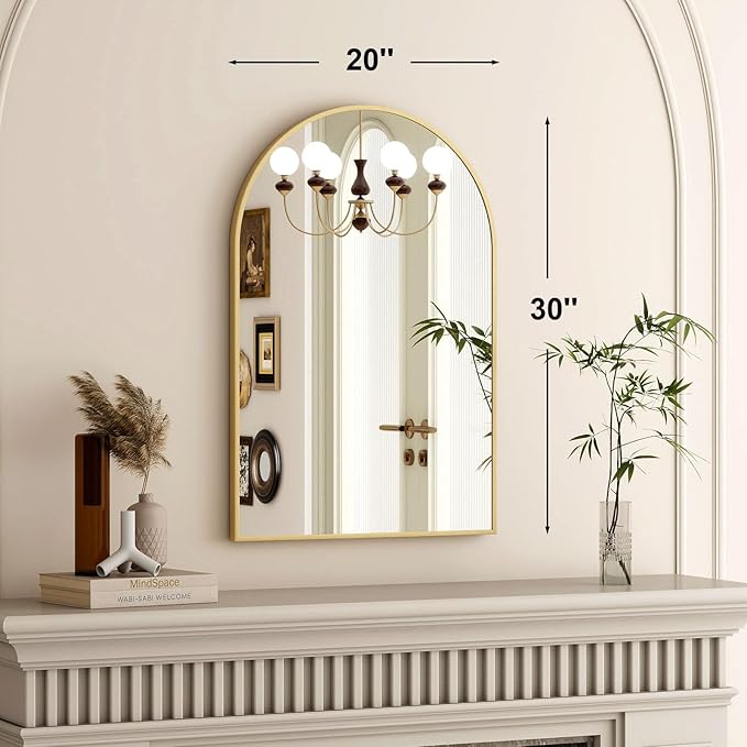 HARRITPURE 20"x30" Arched Bathroom Mirror - Wall Mounted Mirror - Gold Arch Mirror - Aluminum Alloy Frame Bathroom Mirror Living Room, Bedroom, Bathroom and Entryway