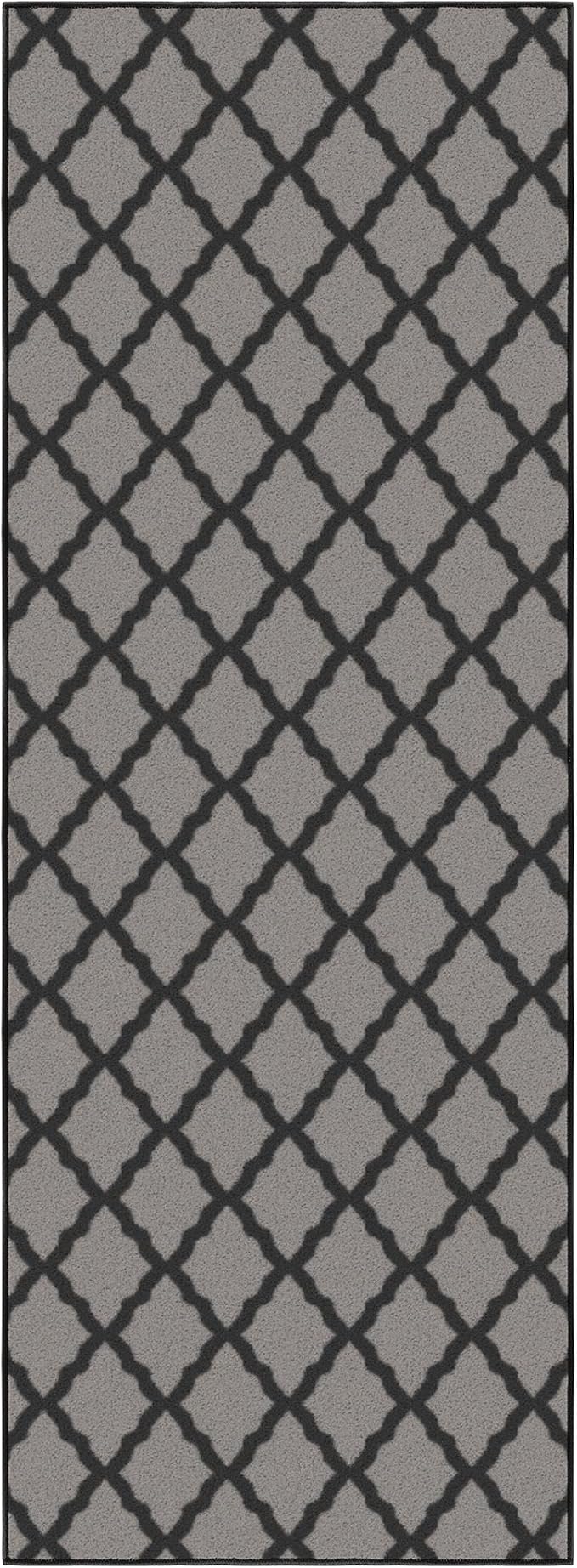 Ottomanson Glamour Collection Non-Slip Rubberback Moroccan Trellis Design 2x6 Indoor Runner Rug, 2'2" x 6', Dark Gray