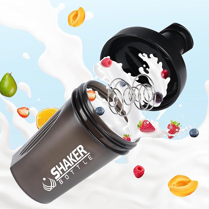 Shaker Bottle, 400ml Small Protein Shaker Cup with Mixing Ball for Smooth blending, Leak-Proof GYM Workout Water Bottles for protein Shake,Bpa Free (13oz / Black)