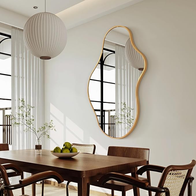 Irregular Wall Mirror - Wall Mirrors Decorative 20"x 36" Asymmetrical Abstract Mirror Aviation Aluminum Alloy Frame Unique for Bathroom, Bedroom, Living Room, Cloakroom, Entryway Gold