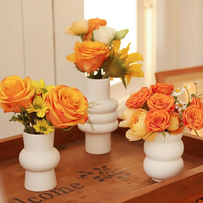 9pcs Ceramic Vases Small Ceramic Vases for Flowers - Modern White Bud Vases for Fresh & Dried Blooms, Unique Shapes, Home Decor, Table Centerpiece, Wedding Decor