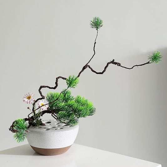 RISEON Ceramic Flower Arranging Vase, Floral Arrangement Holder Flower Frog Ikebana Art Flower Vase Pot Floral Centerpiece for Dining Table Home Office Wedding Decor