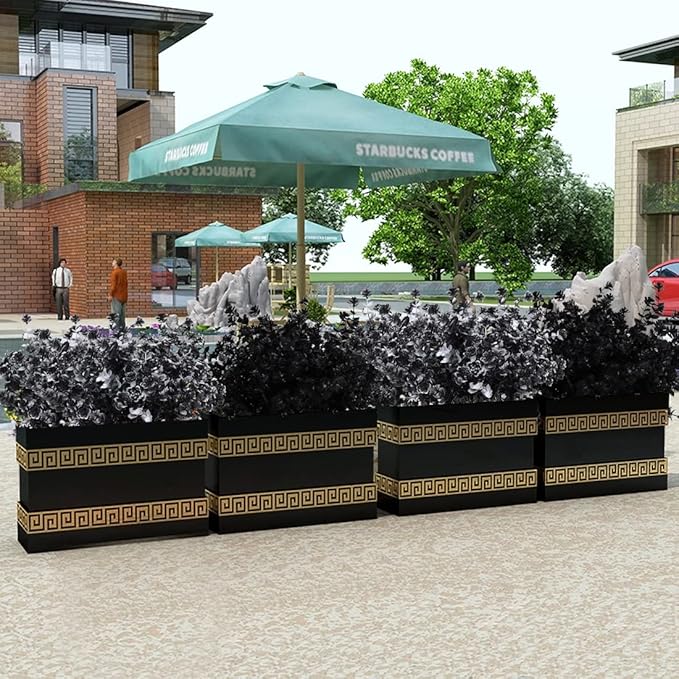 RECUTMS Black Artificial Flowers, Fake Outdoor UV Resistant Plants Faux Plastic Greenery Shrubs Indoor Outside Hanging Planter Home Kitchen Office Wedding, Garden Decor (Black)