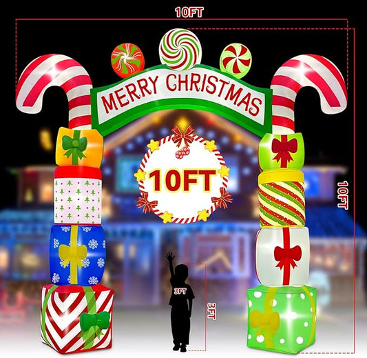 Kalolary 10 FT Christmas Inflatable Archway Gift Boxes, Xmas Arch Inflatable Blow Up Yard Outdoor Decorations Merry Christmas Giant Inflatables with Build-in Lights for Yard Garden Lawn Indoor Decor