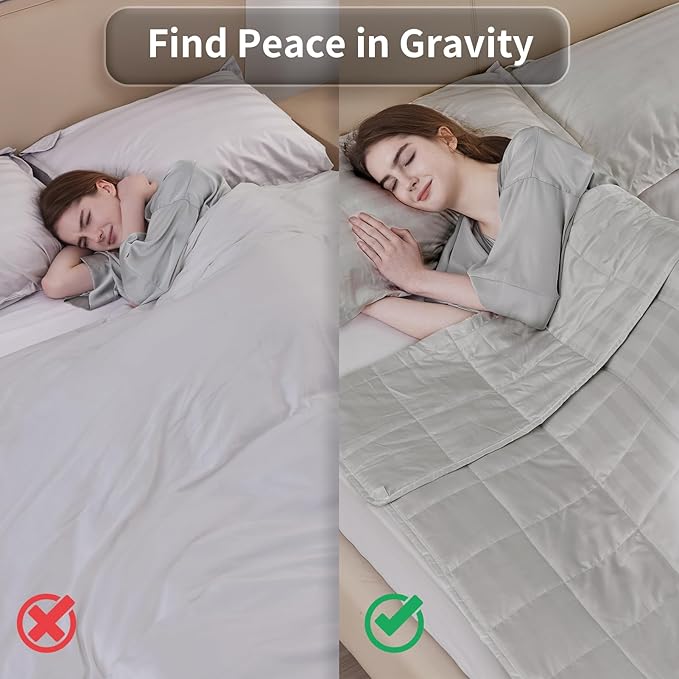 Weighted Blanket for Adult,10lbs Heavy Weighted Blanket 48"x72" Breathable Cooling Summer Blankets, Ultra Soft Cotton Comfort Throw Blanket with Glass Beads for All-Season (Light Grey)