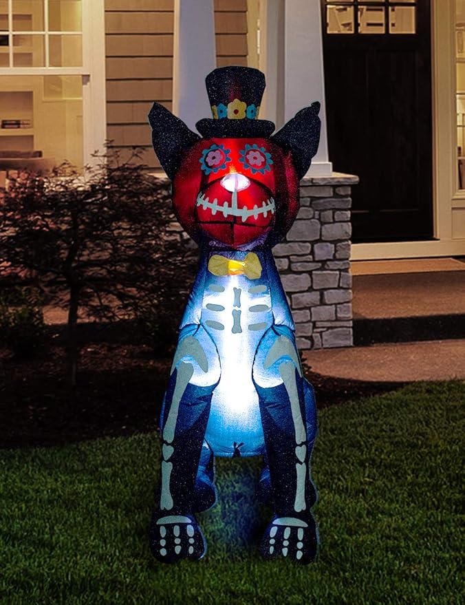 AJY 4 Feet Halloween Inflatable Dog Skeleton Spooky Town Skeleton Yard Art Décor Inflatable LED Lights Halloween Display Blow up Lighted Yard Decor Lawn Home Garden Party Favor Decoration