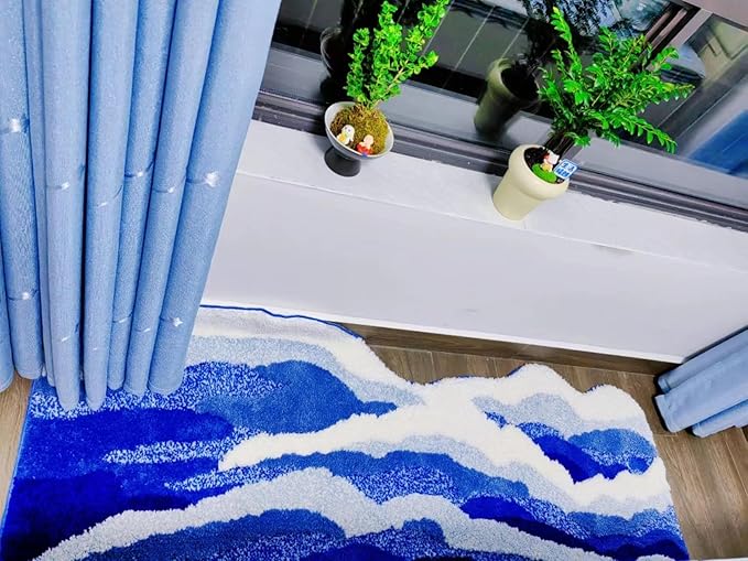Wave Shape Furry Bedroom Rug, Fluffy Area Rug, Bathroom Rugs, Children's Room, Bathroom Mats,Bath Mats(31.5 x 19.7 in)