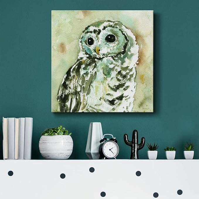 Cute Animals Artwork Abstract Colorful Painting Wall Art on Canvas, Woodland Owl Wall Art, Ready to Hang, 10'' x 10''