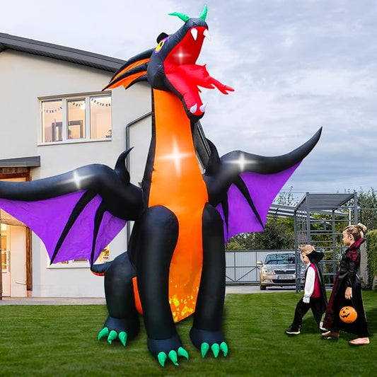 SEASONBLOW 12 FT Fire & Ice Dragon with Wings, Inflatable Halloween Decoration for Indoor Outdoor Home Party Lawn Garden Yard