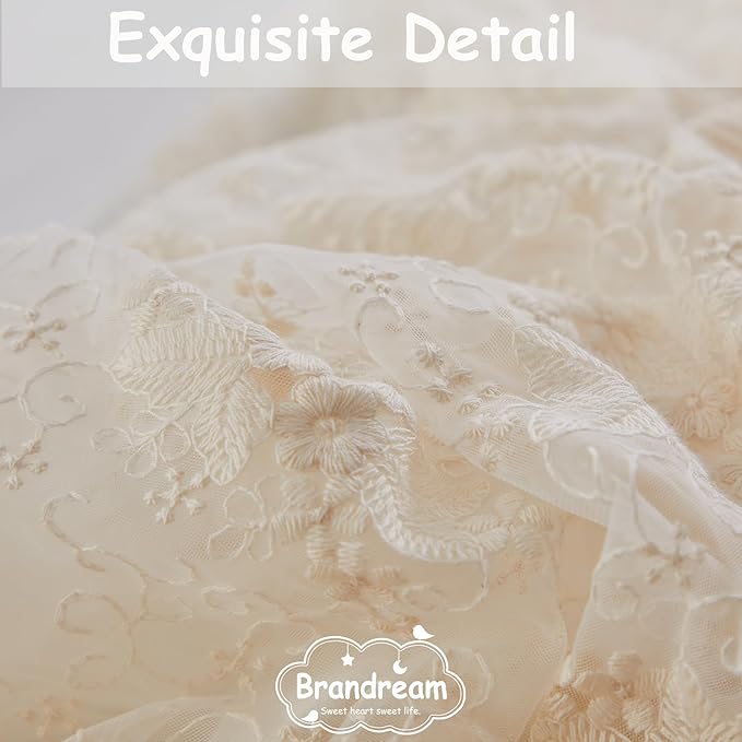 Brandream Boho Bohemian Girl Baby Nursery Lace Crib Bed Skirt Dust Ruffle - Solid Color Romantic Beige Cream Off White Farmhouse Chic 100% Cotton Ruffle Excellent Quality