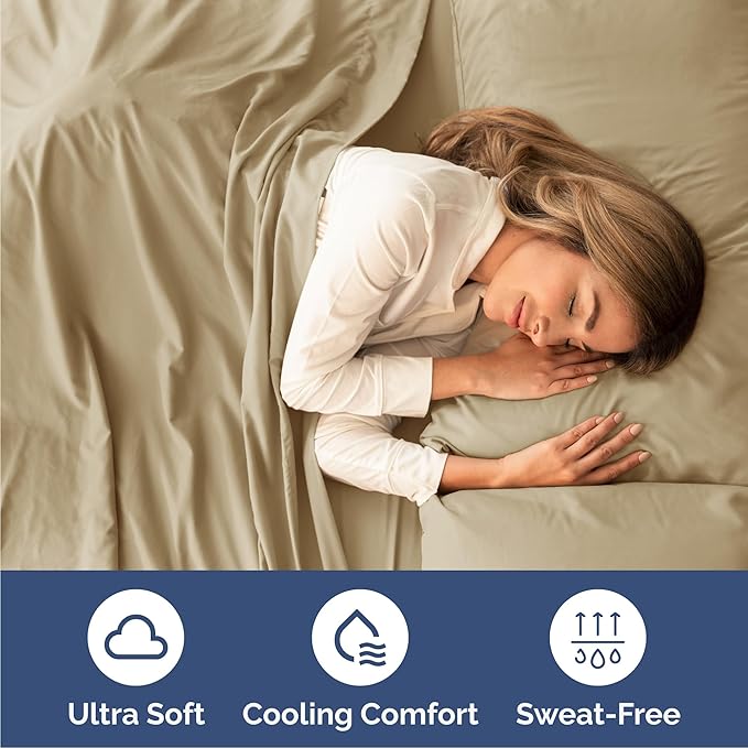 CGK Linens Cal King 6 Piece Sheet Set - Cooling Sheets for Hot Sleepers - Hotel Luxury Bedding Set with 8-16 Inch Deep Pockets - 1 Flat & 1 Fitted & 4 Pillowcases - Ultra Soft & Wrinkle Free - Beige