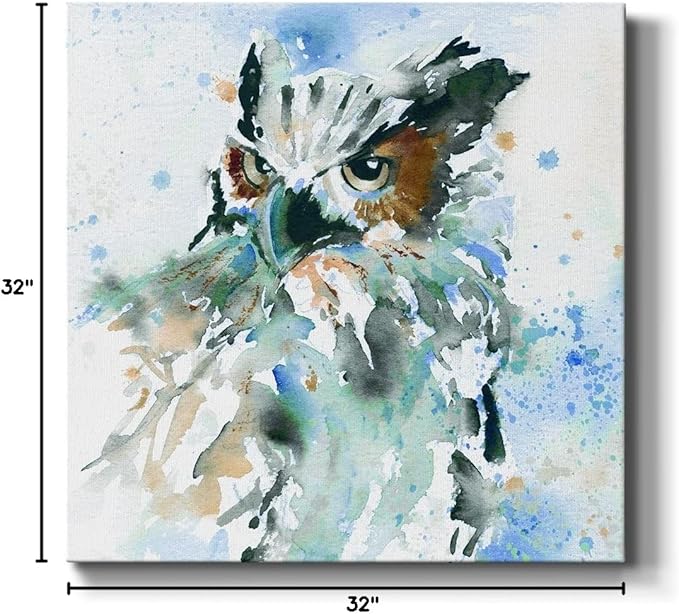 Canvas Prints Wall Art Animals Painting for Wall Décor, Owl On Blue Wall Art, Ready to Hang, 32'' x 32''