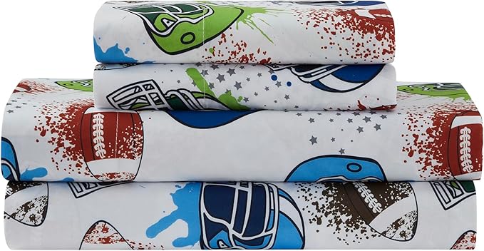Kids Bedding Set Bed in a Bag for Boys and Girls Toddlers Printed Sheet Set and Comforter, Full, Football