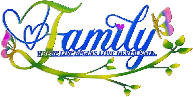 AUHOKY Family Where Life Begins Love Never Ends Word Sign Metal Wall Decor, Black Home Decor Wall Art Decorations, Letters Quotes Sign for Living Room Bedroom Kitchen Indoor Outdoor Decor(17.5 x 9in)