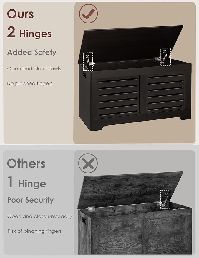 DINZI LVJ Storage Chest, Flip-Top Wooden Toy Box with 2 Safety Hinges, Retro Entryway Shoe Bench, Sturdy Large Storage Trunk for Living Room, Bedroom, Toddler Room, Easy Assembly, Espresso