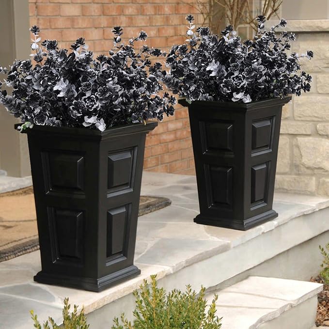 RECUTMS Black Artificial Flowers, 12 Pcs Fake Outdoor UV Resistant Plants Faux Plastic Greenery Shrubs Indoor Outside Hanging Planter Flower Decoration, Garden Decor (Black+White)