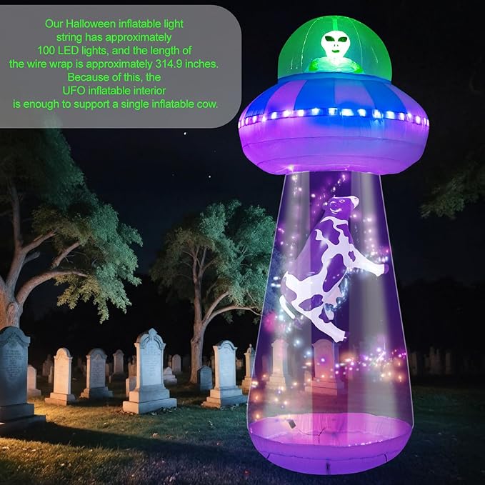 OurWarm 10 FT Halloween Inflatables Outdoor Decorations, Alien Blow Up Yard Decorations with LED Lights, UFO Inflatable Halloween Decorations for Outdoor Holiday Party Garden Lawn Decor