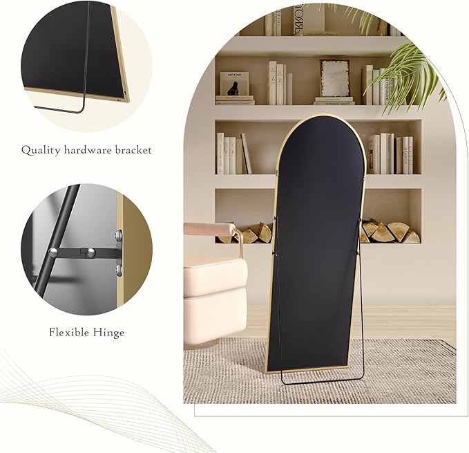 Sweetcrispy 64"x21" Gold Arched Full Length Mirror, Standing Leaning or Mounted Hanging Wall Mirror for Bedroom, Livingroom, Cloakroom, Aluminum Frame Body Mirror, Modern