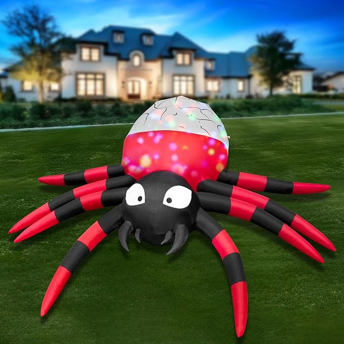 12FT Halloween Inflatable Scary Giant Spider Decorations Outdoor,Halloween Blow Up Yard Decorations Built-in 8 Rotating LED Lights,Party Decorations,Haunted House Decor,for Garden,Lawn.