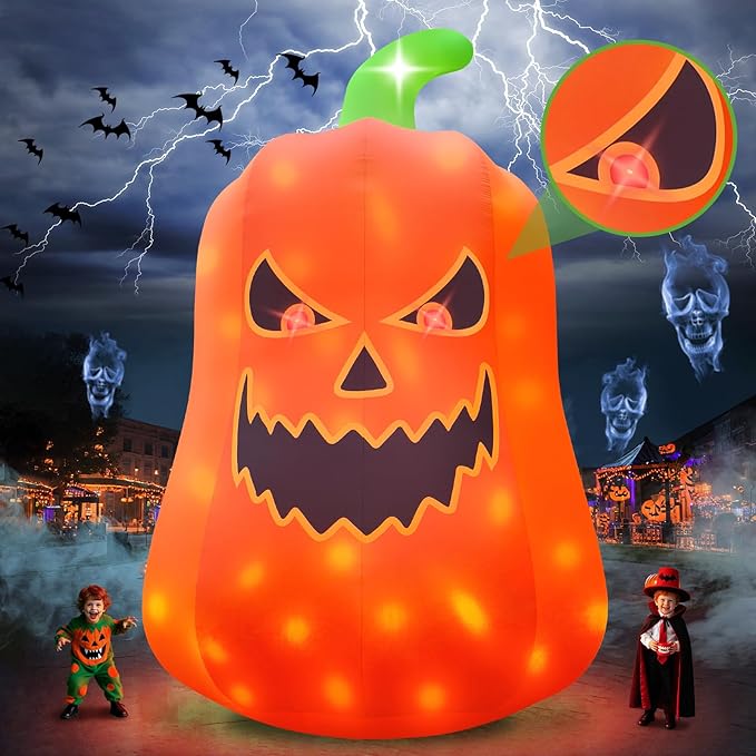 Kalolary 20FT Tall Halloween Inflatables Pumpkin Outdoor Decorations, Giant Pumpkin Ghost Blow Up Yard Decorations with Build-in Flashing Lights for Yard Garden Lawn Indoor Outdoor Decors