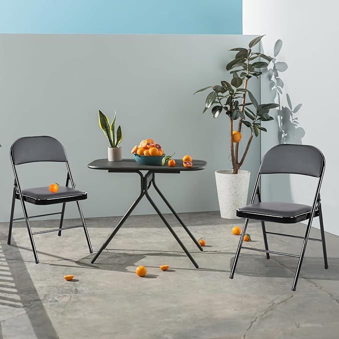 Sweetcrispy Folding Chair 8 Pack, Leather Padded Folding Chairs, Sturdy Metal Foldable Chairs, Easy to Use and Store, Outdoor and Indoor, for Home, Office, Party, Comfy