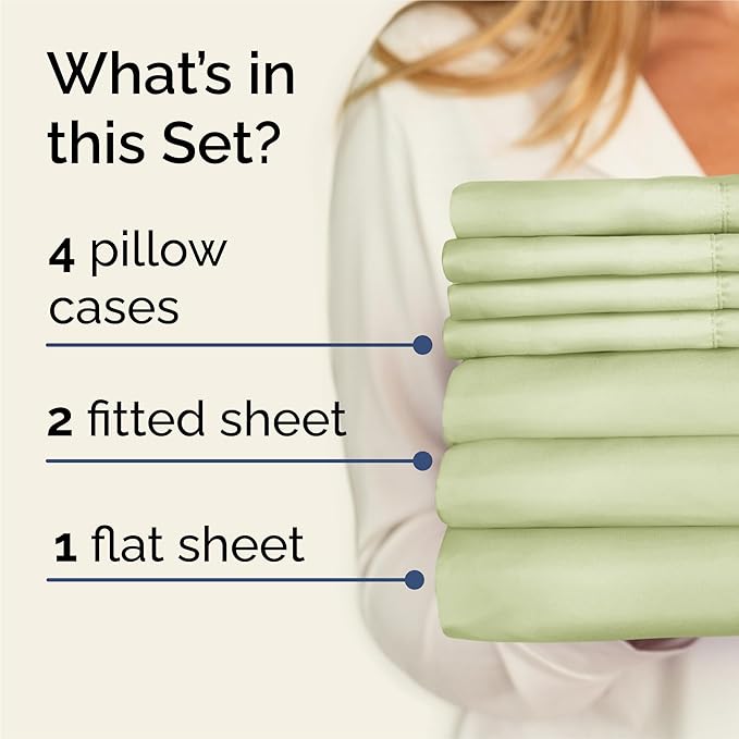 CGK Linens Split King 7 Piece Sheet Set - Cooling Sheets for Hot Sleepers - Hotel Luxury Bedding Set with 8-16 Inch Deep Pockets - 1 Flat & 2 Fitted & 4 Pillowcases - Soft & Wrinkle Free - Split King