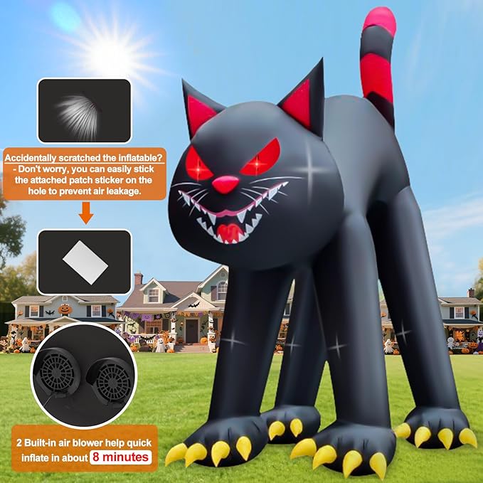 Kalolary 20FT Halloween Inflatable Outdoor Decorations, Giant Evil Black Cat Blow Up Yard Decorations with Built-in LED Lights Scary Inflatable for Halloween Party Yard Garden Lawn Outdoor Decor