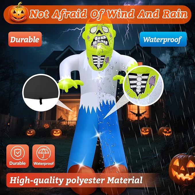 Halloween Inflatables Ghost Decorations Outdoor - 20FT Extra Large Horror Green Zombie Halloween Blow up Yard Decorations with LED Build-in for Garden Lawn Indoor Party Decor