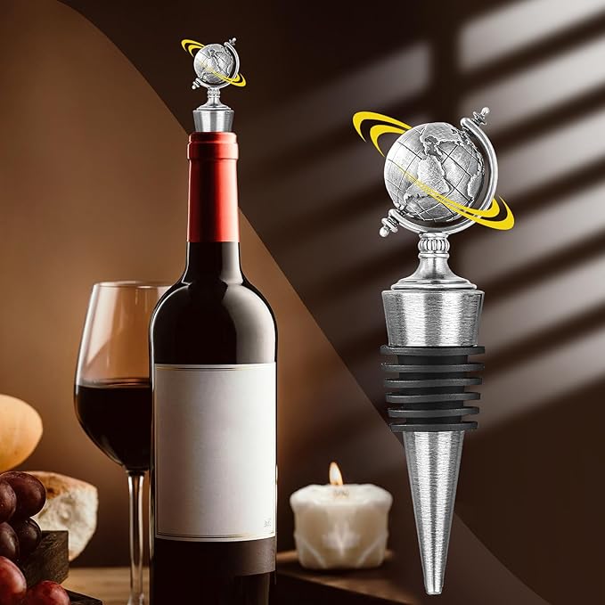 LKKCHER Earth Globe Wine Stopper, Wine Gifts for Men Women, Bottle Stoppers for Wine Champagne, Birthday Gifts, Christmas Gifts, Wine Saver, Wine Accessories