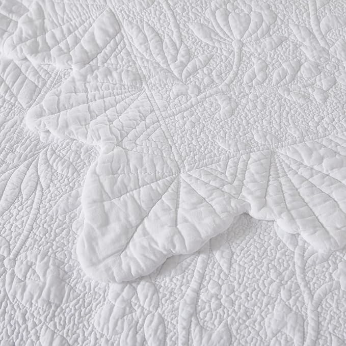 Brandream White Quilts Set Queen Size Bedspreads Farmhouse Bedding 100% Cotton Quilted Bedspreads
