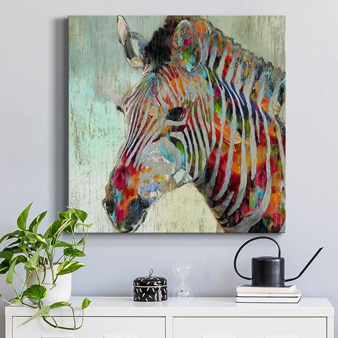 Abstract Wall Art Animals Poster for Bedroom and Living Room,Paint Splash Zebra Wall Art, Ready to Hang, 24'' x 24''