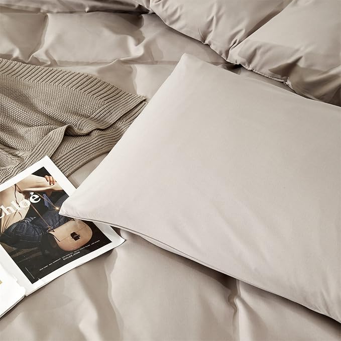 Wellboo Beige Khaki Comforters Full Size Boho Oatmeal Bedding Comforter Cotton Plain Beige Coffee Warm Blankets Women Men Modern Taupe Quilts Soft Durable Solid Tan Color Bed Set Lightweight