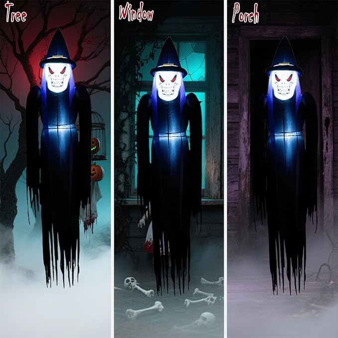 6FT Halloween Inflatables Hanging Ghost Outdoor Decorations Blow Up Yard Decor with Built-in LEDs for Tree Window Porch Lawn Party Decor