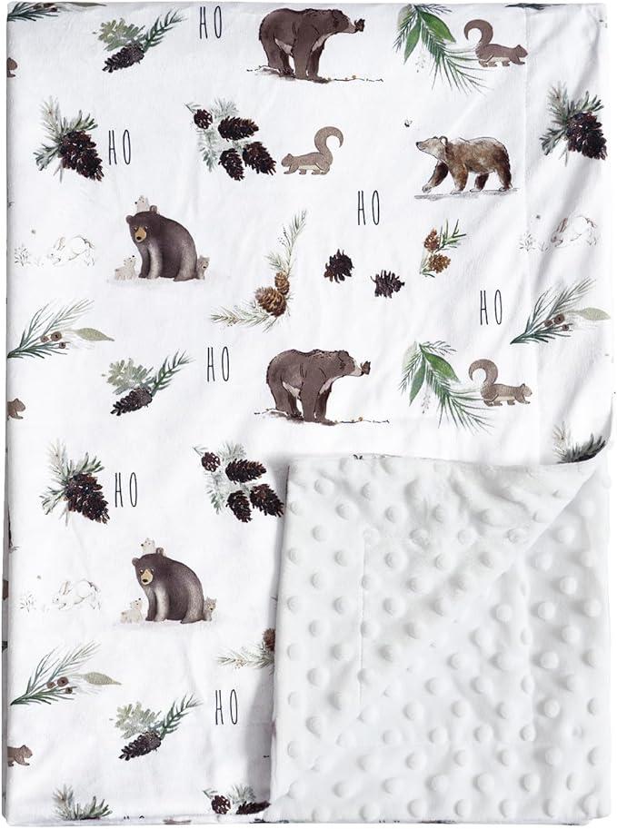 Minky Baby Blanket for Boys Girls Neutral, 40x50 Inches Soft Lightweight Micro Fleece Baby Blanket with Double Layer, Dotted Backing, Receiving Blanket for Newborns, Animals