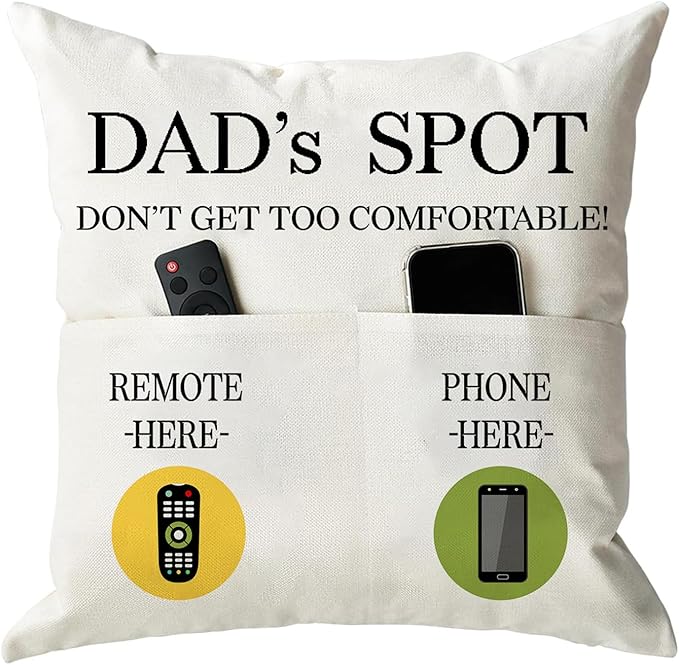 Father's Day Throw Pillow Case, Dad's Spot Throw Pillow Covers 18 x 18 Inch,Dad Gifts from Daughter Son,Birthday Christmas Thanksgiving Day Gifts for Papa Stepdad ,2-Pocket