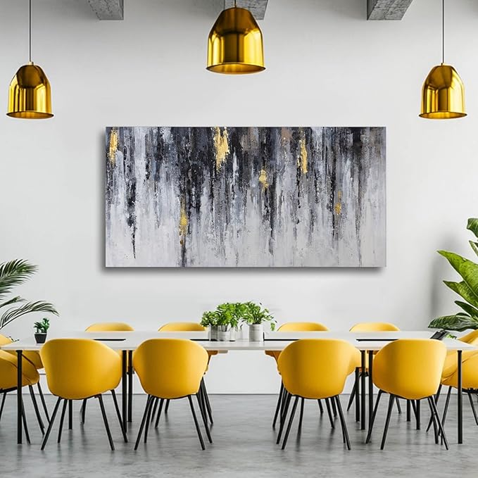 GAIDUOMAI Black and White Abstract Wall Decor Gold Foil Textured Wall Art Graffiti Art Work Wall Pictures for Living Room Home Office 29"x58" Large Size