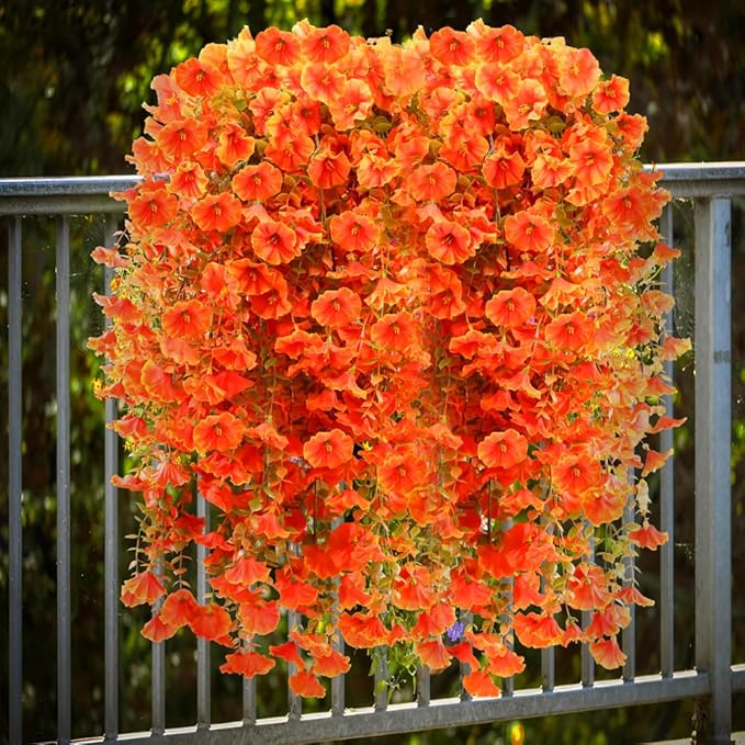 Artificial Fall Flowers for Outdoors Fake Hanging Decoration, 6Pcs Orange Autumn Decor, Realistic Artificial Fall Plants, UV & Fading Resistant Silk Flower for Porch Patio Balcony Planter Yard (Fall)