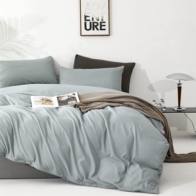 Cottonight Blue Comforter Set Full Light Blue Bedding Comforter Set Solid Baby Haze Blue Blanket Quilts Modern Soft Breathable Simple 3 Piece Dusty Blue Comforter Set for Full Bed